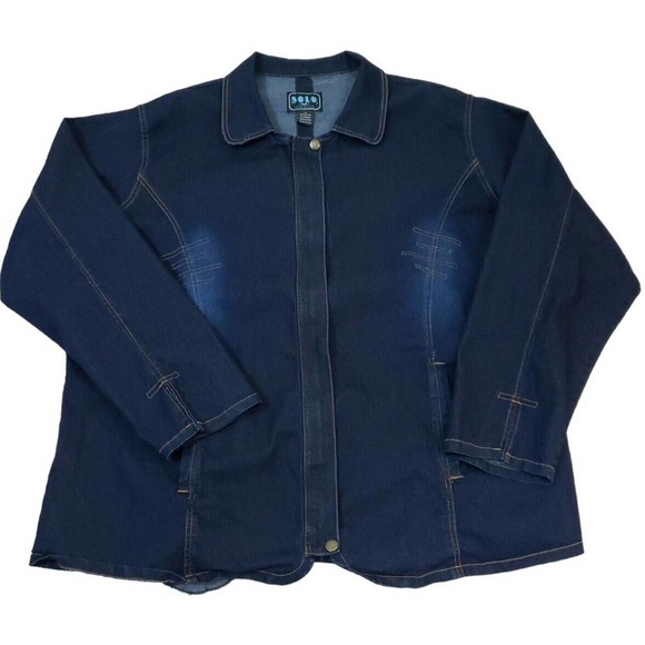 SOLO ~Woman Plus Size 3X~ Stretch Vintage-Sewn Blue Denim Jacket Stretch. - Picture 1 of 16